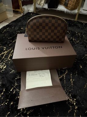 Louis Vuitton Brown Damier Canvas Pouch with Gold Hardware